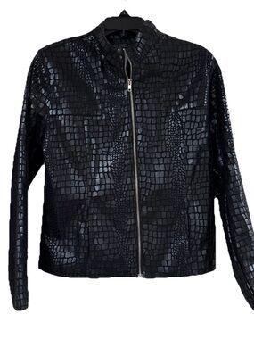 Selene Sport Women’s Black PVC Jacket Size 8 Textured Full Zip Lightweight